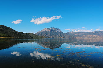 jezero, hory, odraz, nebe, mraky, voda, pohoří, Příroda, scenérie, scénický, turistická destinace