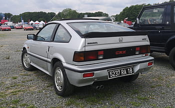 honda, Crx, 1987, Montlhery, 1.6, 125 HP, stříbrný, auto, zpětný pohled, poznávací značka, štěrk