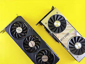 geforce rtx、 グラフィックカード、 モダンなグラフィックス、 明るい黄色の背景、 テクノロジーデザイン、 RTX 2080、 ギガバイト、 コンピューターハードウェア、 ゲームハードウェア、 高性能グラフィックス、 ビデオカード