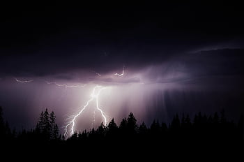 silhouette, lightning, dark, flash, storm, thunder, nature, night, evening