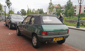 peugeot, 205, cabriolet, 1992, Leiden, 30-JJ-JS, convertibile, auto, verde, targa, strada