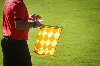 zászló, játékvezető, fű, vonalbíró, les-, futball, játék, Sport