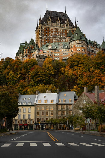 Zámek Frontenac, quebec city, podzim, gotická architektura, château frontenac, barvy podzimu, historické budovy, québec, Kanada, panoráma města, cíl cesty