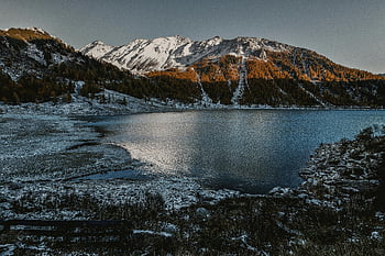 zimní krajina, zasněžené hory, horské jezero, jasné odrazy, soumrak, klidné scény, výšková hora, tělo z vody, Snow-pokryté vrcholy, zimní scenérie, Odrazy soumraku
