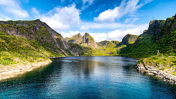 fjord, hory, čistá voda, moskenes, Norsko, krajina, Příroda, venkovní, scénický, cestovat, cestovní ruch