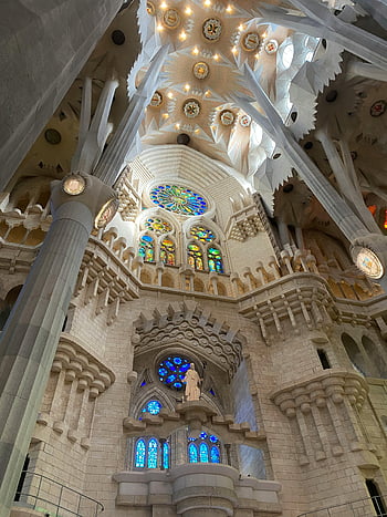 La Sagrada Familia, barcelona, ispanya, iç dizayn, karmaşık mimari, canlı vitray, bazilika, harika manzara, dini sanat, Gotik tarzı, antoni gaudi