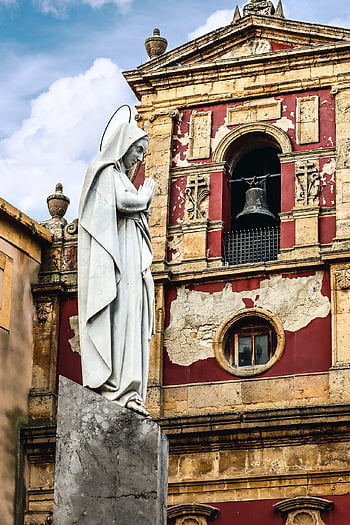 templom, harangtorony, szobor, szent, Madonna, vallás, katolikus, régi épület, épület, szabadban, ősi
