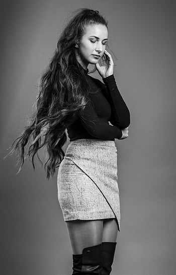 Modelka, póza, krása, móda, ženský, dívka, žena, černobílý, godox, Sigma 24-70 mm, Krásná