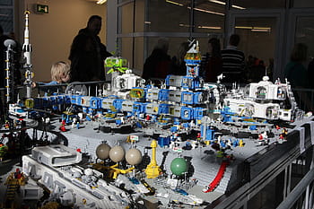 Lego, Moonbase, Bricking Bavaria, 2013, Munich, con, space station, model, exhibition, people, display