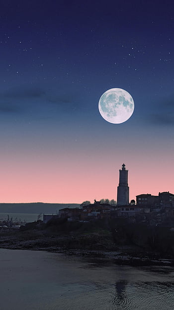 full moon, lighthouse, coastal scene, starry sky, night photography, moonlit night, seaside landscape, lighthouse silhouette, full moon photography, coastal lighthouse, starry night sky