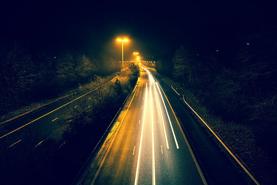 autostrada, notte, velocità, strada, luce, movimento, buio, trasporto, sfondi per auto, auto, lunga pausa
