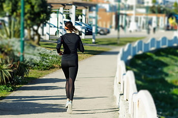 femme, fonctionnement, aptitude, exercice physique, en forme, trottoir, parc, exercice, des sports, bien-être, corps