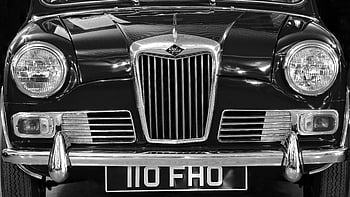 mobil klasik, tampak depan, kisi, Mobil Riley, desain vintage, hitam dan putih, gambar terperinci, grille depan, kendaraan vintage, otomatis klasik