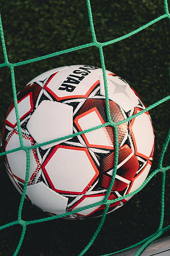 sepak bola, gawang tujuan, merapatkan, lapangan rumput, tema olahraga, bola terjebak, kelambu, peralatan olahraga, tiang gawang, bidang