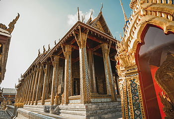 chrám smaragdového buddhy, wat phra kaew, Složitá architektura, Bangkoku, Thajsko, nádherný výhled, zlatý chrám, thajský chrám, Náboženské místo, kulturní památka, historické budovy