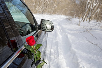 auto, Valentýn, zimní, výročí, příjezdová cesta, sníh, krása, obřad, dar, Rukojeť, detailní
