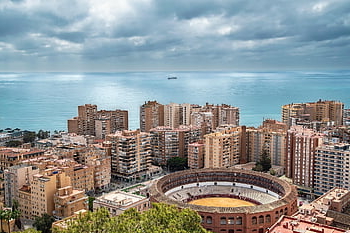 ville, immeubles, mer, arène, la nature, malaga, Espagne, côte, paysage, horizon, ciel