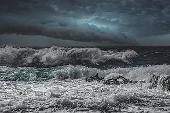 waves, smashing, sea, stormy Weather, sky, clouds, storm, nature, seascape, weather, coast