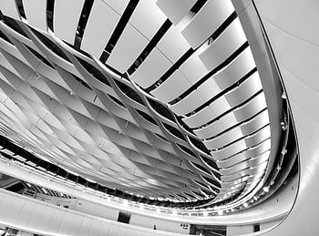 futuristické architektury, moderní strop, Hongkong, Černý a bílý, nádherný výhled, moderní design, architektonický design, Vzhled interiéru, jedinečná struktura, stropní konstrukce, abstraktní architektura