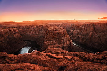 Grand Canyon, západ slunce, ohybu podkovy, řeka colorado, dramatické skalní formace, Vibrující nebe, podmanivý pohled, kaňon krajiny, Přírodní krásy, arizona, usa