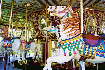 rundkørsel, karrusel, merry-go-round, tivoli, barndom, attraktion, farverig, forlystelsespark, ride