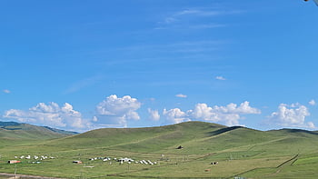 grassland, hd Wallpaper, sky, cloud, hill, nature, mongolia, wallpapers, cleanliness, clear, ger