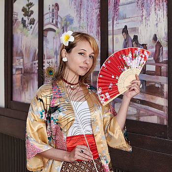woman, model, kimono, fan, fashion, girl, modeling, poses, what Creates, style, portrait