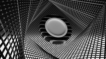 Abstraktní geometrický vzorec, 3D vzor, kruhový prvek, Černý a bílý, složitý design, geometrické tvary, centrální kruh, abstraktní umění, 3D umění, Geometrická abstrakce, abstraktní design