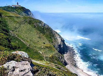 cabo de roca, Portugalsko, sintra, maják, mezník, oceán, letní, skalnaté, pláž, slunný, Příroda