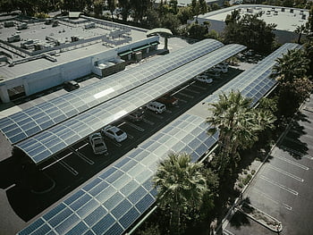 aerial photography, solar panels, parking lot, clean energy, solar panel canopies, aerial view, renewable energy, solar power, sustainable energy, eco-friendly, solar installation