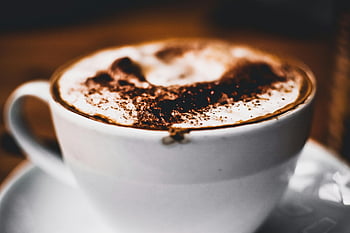 latte, ceramic mug, cappuccino, creamy froth, sprinkled cocoa, freshly brewed, coffee, warm drink, aromatic beverage, coffee cup, frothy latte