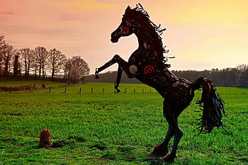 hest, figur, skulptur, metal, statue, kunst, dyre figur, dekoration