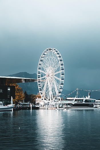 river, ferris Wheel, buildings, camper, van, camping, cities, city, europe, explore, adventure