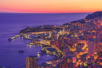 architektura, létat, velkoměsto, lodí, město, barvitý, večer, přístav, marina, monako, Monte Carlo