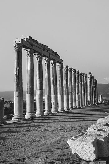 kamenné sloupy, starověké sloupy, Historické ruiny, Černý a bílý, turkiye, starověké architektury, historické místo, starověké civilizace, černobílé fotografie, starověké zříceniny