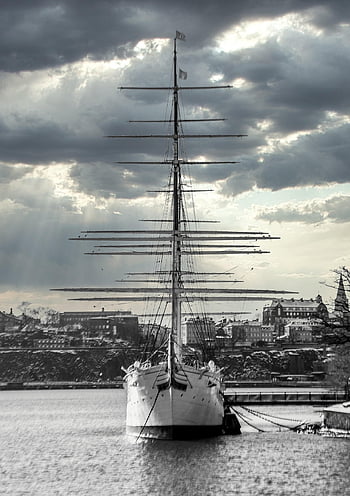 enviar, bote, mástiles, aparejo, cordería, barco de vela, buque, naturaleza, anclado, velero, nubes