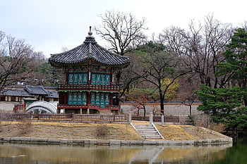 hanok, palác gyeongbok, Jižní Korea, budova, Korejská republika, Příroda, palác, rybník, zahrada, krajina, Korea