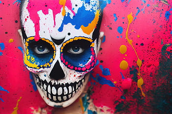 calavera, sugar Skull, graffiti, paint, splatter, skull, day Of The Dead, pink, skulls