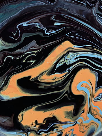 peinture abstraite, noir et orange, art fluide, motifs tourbillonnants, contraste vif, teintes bleues, art abstrait, art moderne, art contemporain, dessin abstrait, couleurs vives