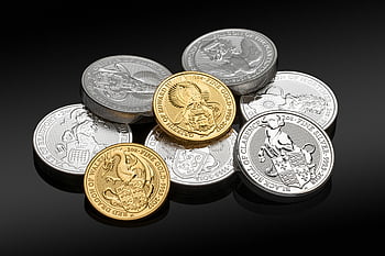 zlaté mince, stříbrné mince, cenné mince, složité návrhy, jemné stříbro, jemné zlato, Detailní mince, vzácné mince, numismatická sbírka, sbírání mincí