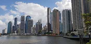 brisbane, skyline, bybilledet, Queensland, Australien, flod, arkitektur, moderne, rejse, skyskraber, himmel