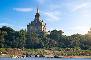 buddhistický chrám gawdawpalin, bagan, banky irrawaddy, barma, chrám, pagoda, architektura, irrawaddy, buddhismus, antický, krajina