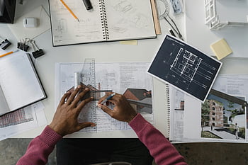 architect, designing plans, desk, tools, drafts, blueprints, layout, workspace, architectural design, drawing, ruler