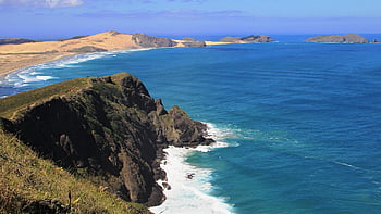 beautiful, cool Backgrounds, landscape, cape Reinga, new Zealand, coast, beach, waves, ocean, water, Wallpaper 1920x1080