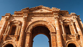 Ziemlich genau, jerash, Jordan, Triumphbogen, uralt, historisch, Kultur, Geschichte, Stein, zugrunde richten, die Architektur