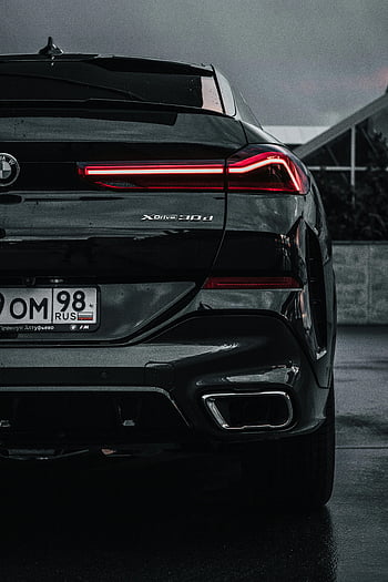 černé auto, detailní fotografie, bmw, osvětlená koncová světla, lesklý znak, Temný pohled, zaparkované auto, XDrive 30d, zpětný pohled, poznávací značka, ruské auto
