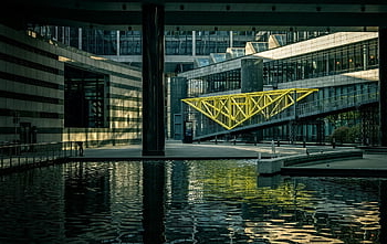 building, bank, facade, reflection, modern, urban, city, water, office Building, nature, architecture