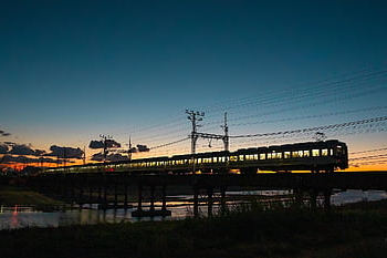 landscape, train, commuting Train, silhouette, railway Bridge, river, osaka, japan