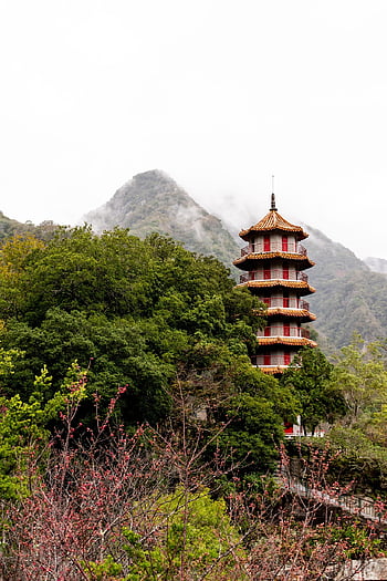 pagoda, chrám, hory, mraky, Příroda, krajina, tchaj-wan, cestovní ruch, cestovat
