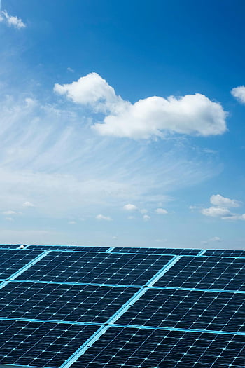 solar panels, blue sky, cloudy sky, renewable energy, sustainability, solar energy, clean energy, eco-friendly, solar farm, photovoltaic panels, green technology